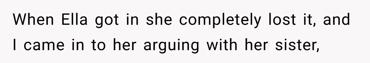 When Ella got in she completely lost it, and I came in to her arguing with her sister,