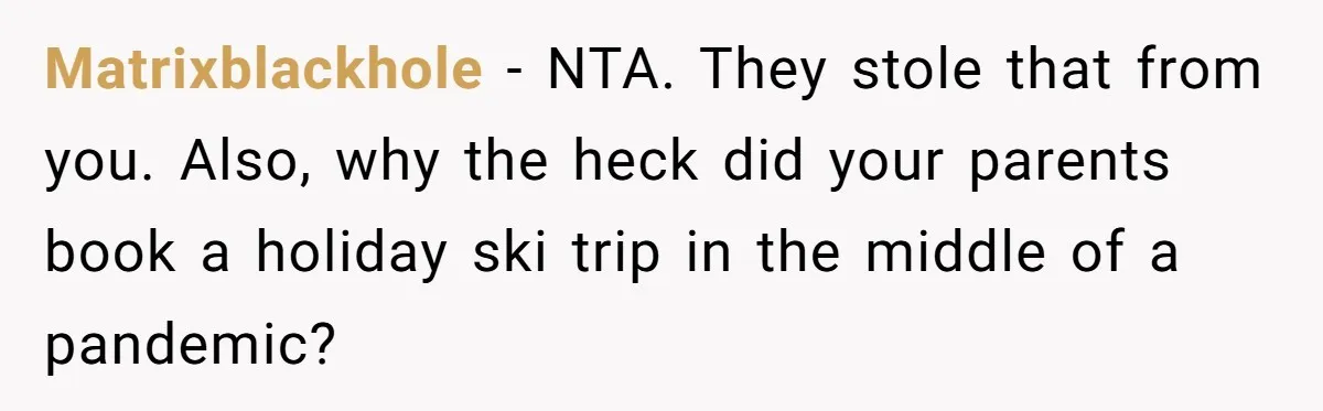 Matrixblackhole − NTA. They stole that from you. Also, why the heck did your parents book a holiday ski trip in the middle of a pandemic?