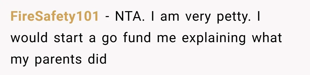 FireSafety101 − NTA. I am very petty. I would start a go fund me explaining what my parents did