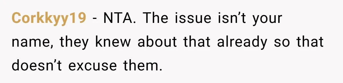 Corkkyy19 − NTA. The issue isn’t your name, they knew about that already so that doesn’t excuse them.