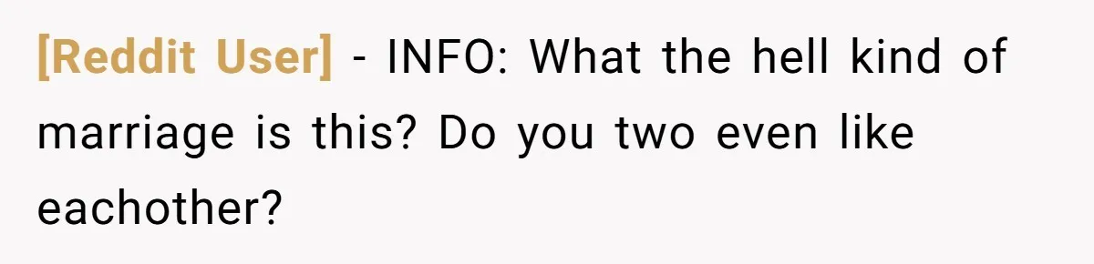 [Reddit User] − INFO: What the hell kind of marriage is this? Do you two even like eachother?