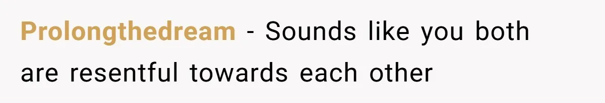 Prolongthedream − Sounds like you both are resentful towards each other