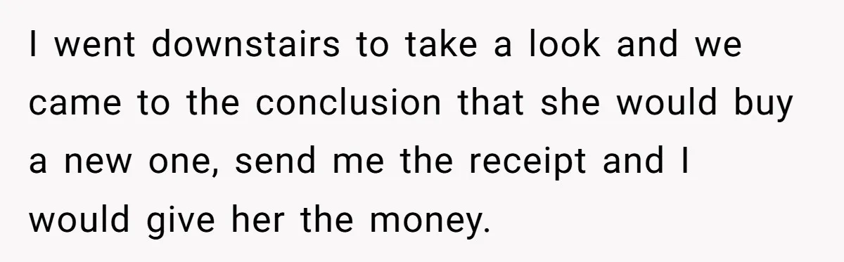 I went downstairs to take a look and we came to the conclusion that she would buy a new one, send me the receipt and I would give her the...