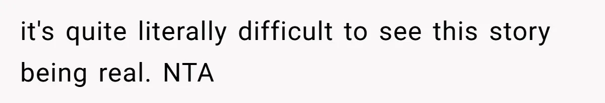 it's quite literally difficult to see this story being real. NTA