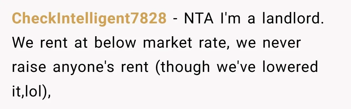 CheckIntelligent7828 − NTA I'm a landlord. We rent at below market rate, we never raise anyone's rent (though we've lowered it,lol),
