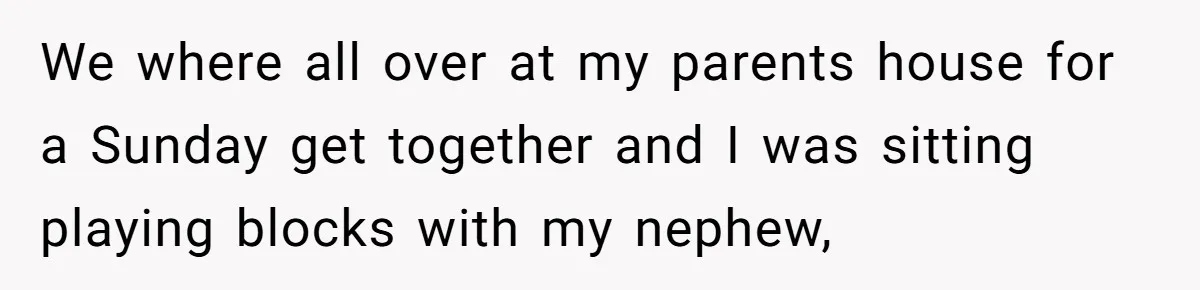 We where all over at my parents house for a Sunday get together and I was sitting playing blocks with my nephew,