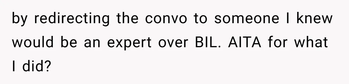 by redirecting the convo to someone I knew would be an expert over BIL. AITA for what I did?