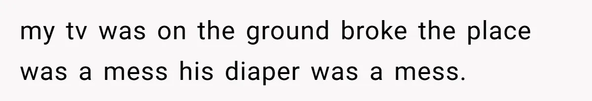my tv was on the ground broke the place was a mess his diaper was a mess.