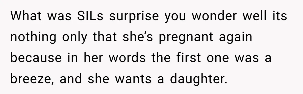 What was SILs surprise you wonder well its nothing only that she’s pregnant again because in her words the first one was a breeze, and she wants a daughter.