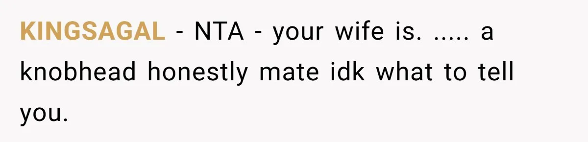 KINGSAGAL − NTA - your wife is. ..... a knobhead honestly mate idk what to tell you.