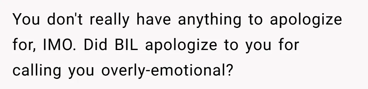 You don't really have anything to apologize for, IMO. Did BIL apologize to you for calling you overly-emotional?