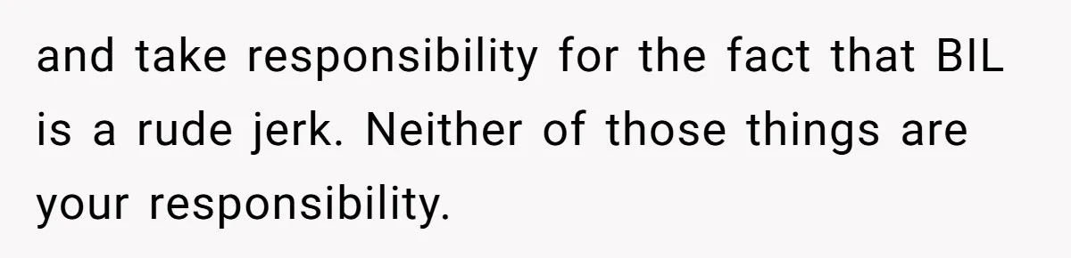 and take responsibility for the fact that BIL is a rude jerk. Neither of those things are your responsibility.