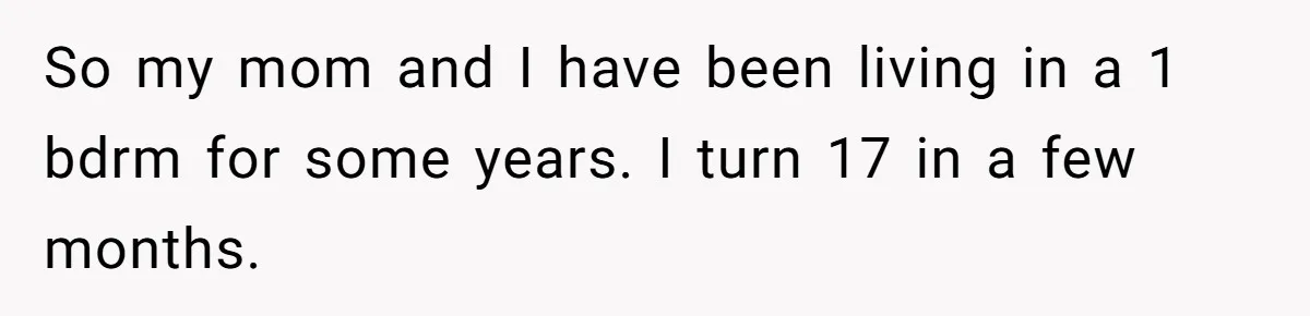 So my mom and I have been living in a 1 bdrm for some years. I turn 17 in a few months.