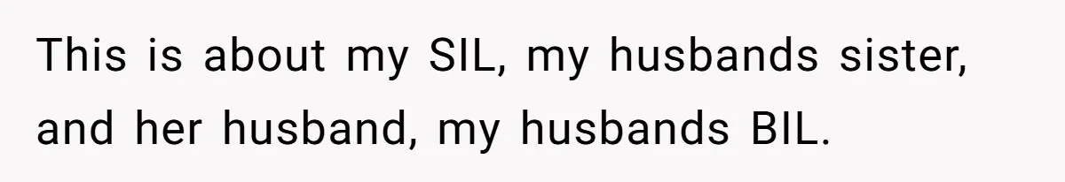 This is about my SIL, my husbands sister, and her husband, my husbands BIL.