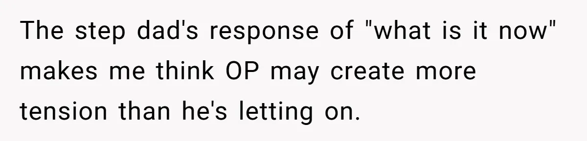 The step dad's response of "what is it now" makes me think OP may create more tension than he's letting on.
