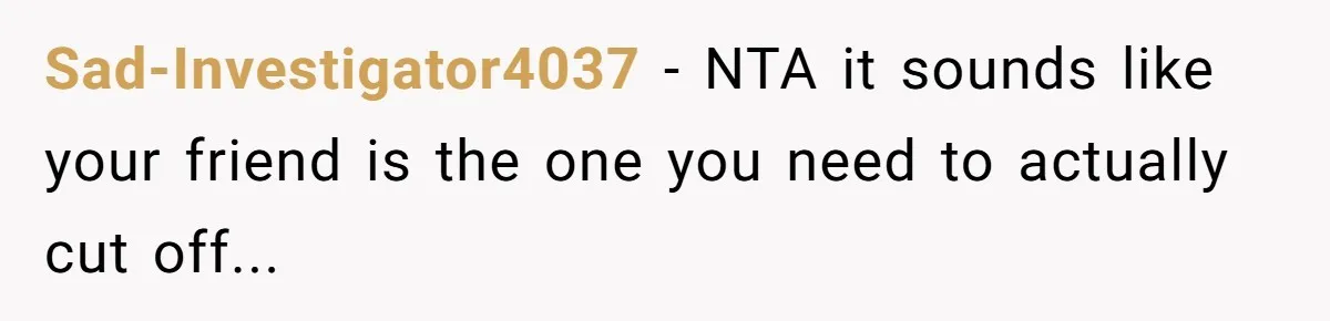 Sad-Investigator4037 − NTA it sounds like your friend is the one you need to actually cut off...