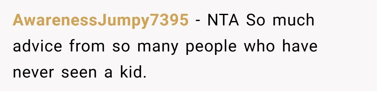 AwarenessJumpy7395 − NTA So much advice from so many people who have never seen a kid.