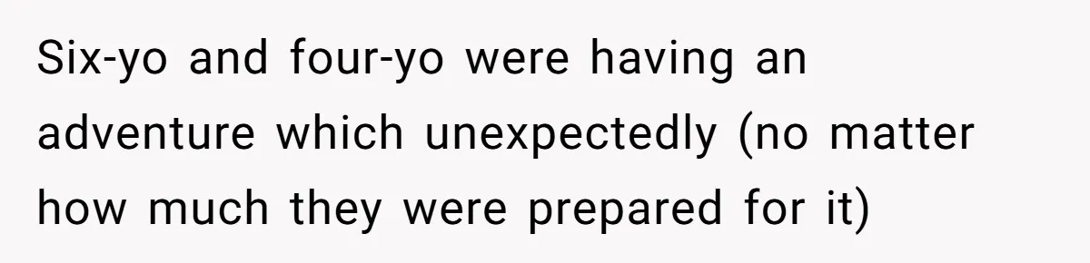 Six-yo and four-yo were having an adventure which unexpectedly (no matter how much they were prepared for it)