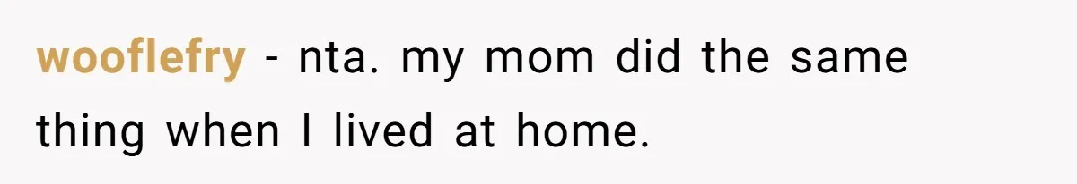 wooflefry − nta. my mom did the same thing when I lived at home.