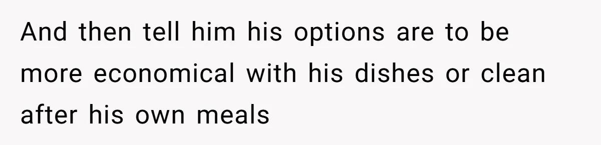 And then tell him his options are to be more economical with his dishes or clean after his own meals