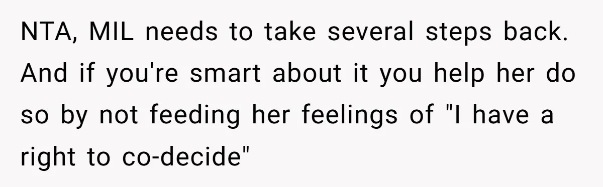 NTA, MIL needs to take several steps back. And if you're smart about it you help her do so by not feeding her feelings of "I have a right to...