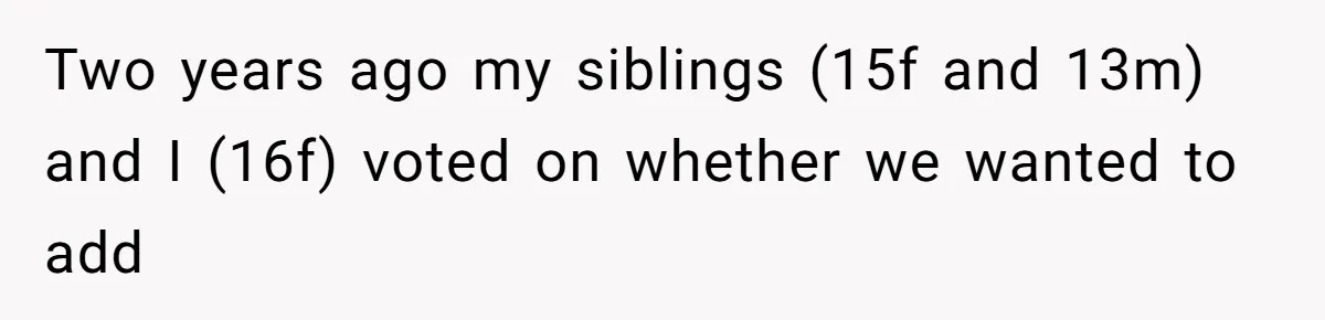 Two years ago my siblings (15f and 13m) and I (16f) voted on whether we wanted to add