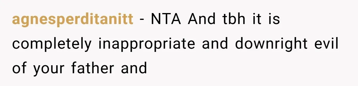 agnesperditanitt − NTA And tbh it is completely inappropriate and downright evil of your father and