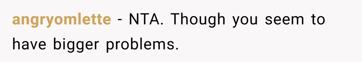 angryomlette − NTA. Though you seem to have bigger problems.