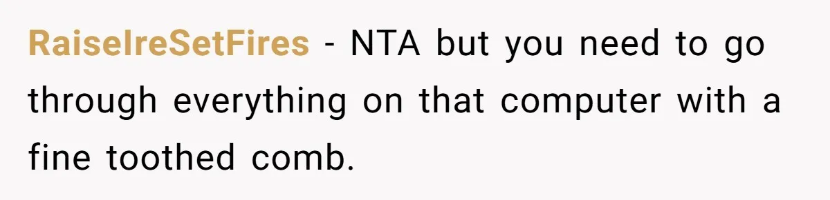RaiseIreSetFires − NTA but you need to go through everything on that computer with a fine toothed comb.