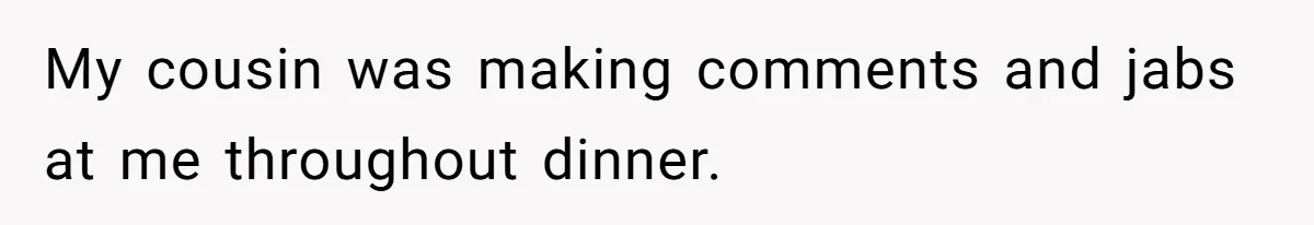 My cousin was making comments and jabs at me throughout dinner.