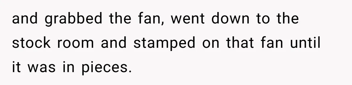 and grabbed the fan, went down to the stock room and stamped on that fan until it was in pieces.