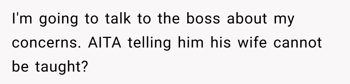 I'm going to talk to the boss about my concerns. AITA telling him his wife cannot be taught?