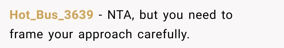 Hot_Bus_3639 − NTA, but you need to frame your approach carefully.