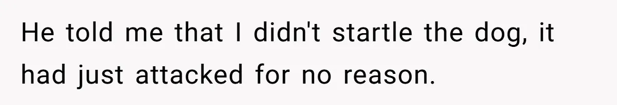 He told me that I didn't startle the dog, it had just attacked for no reason.
