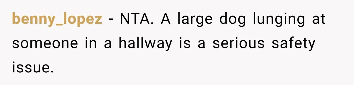 benny_lopez − NTA. A large dog lunging at someone in a hallway is a serious safety issue.