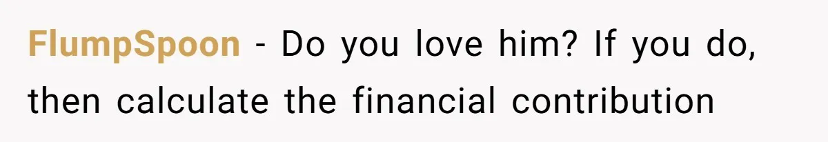 FlumpSpoon − Do you love him? If you do, then calculate the financial contribution