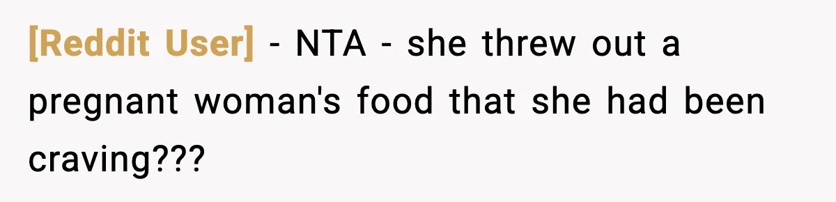 [Reddit User] − NTA - she threw out a pregnant woman's food that she had been craving???