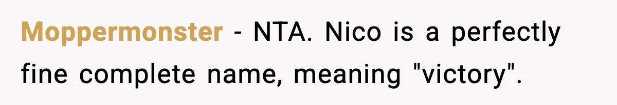 Moppermonster − NTA. Nico is a perfectly fine complete name, meaning "victory".
