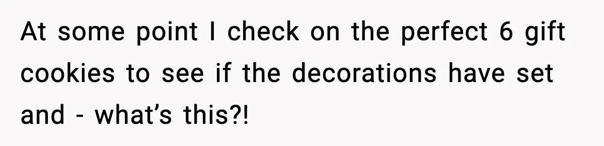 At some point I check on the perfect 6 gift cookies to see if the decorations have set and - what’s this?!
