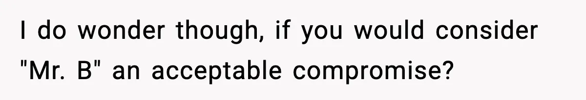 I do wonder though, if you would consider "Mr. B" an acceptable compromise?
