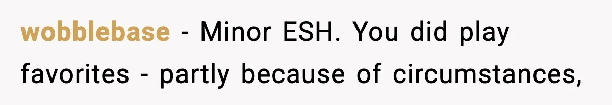 wobblebase − Minor ESH. You did play favorites - partly because of circumstances,