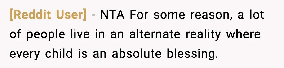 [Reddit User] − NTA For some reason, a lot of people live in an alternate reality where every child is an absolute blessing.