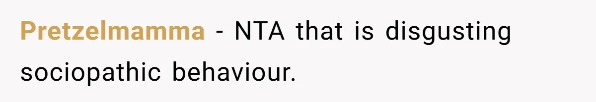 Pretzelmamma − NTA that is disgusting sociopathic behaviour.