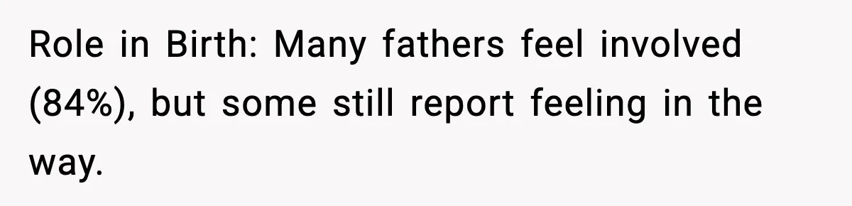 Role in Birth: Many fathers feel involved (84%), but some still report feeling in the way.