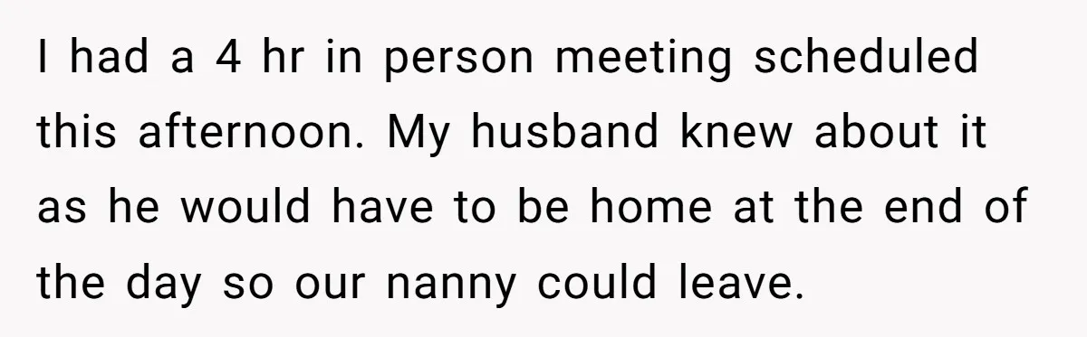 I had a 4 hr in person meeting scheduled this afternoon. My husband knew about it as he would have to be home at the end of the day so...