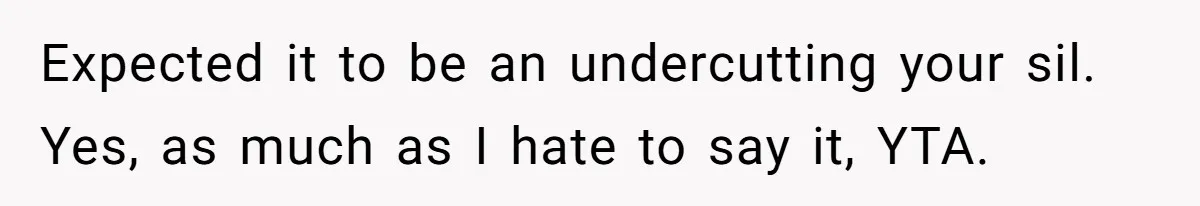 Expected it to be an undercutting your sil. Yes, as much as I hate to say it, YTA.