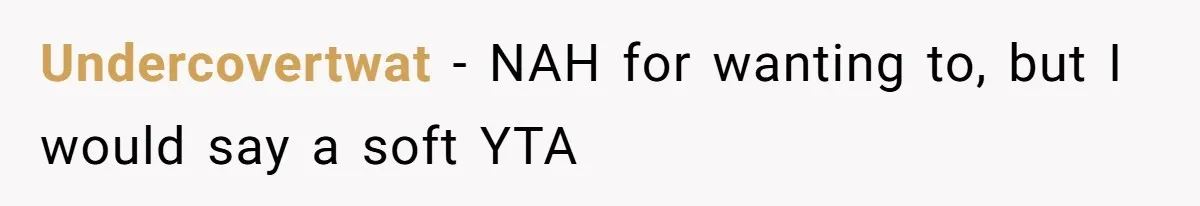 Undercovertwat − NAH for wanting to, but I would say a soft YTA