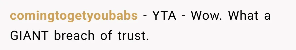 comingtogetyoubabs − YTA - Wow. What a GIANT breach of trust.