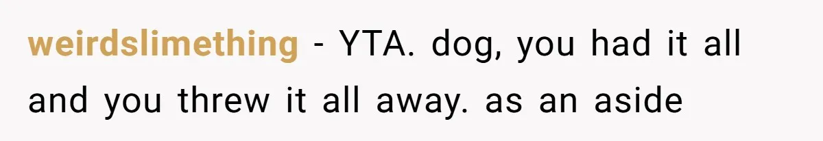 weirdslimething − YTA. dog, you had it all and you threw it all away. as an aside