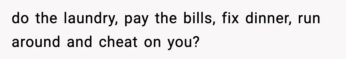 do the laundry, pay the bills, fix dinner, run around and cheat on you?